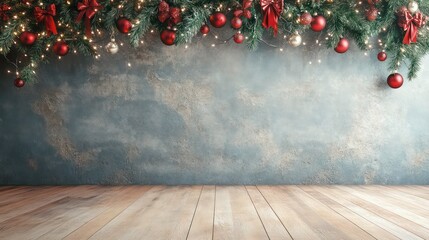christmas interior wall background with floor and space for text
