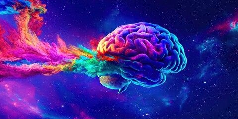 Obraz premium Colorful brain is floating in space