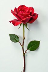 Thorns of a single rose stem isolated on white, texture, stem, closeup