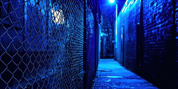 Blue fence with a chain link design - Powered by Adobe