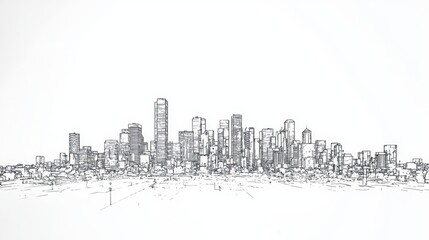 Fototapeta premium Urban Skyline Sketch with Minimalist Design and Cityscape Elements