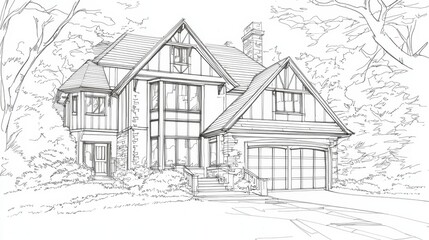 Fototapeta premium Elegant Traditional House Design with Large Windows and Front Steps