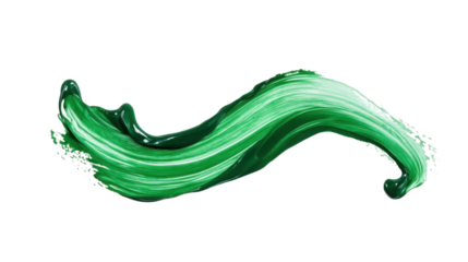 Green paint stroke forming a wave on transparent background