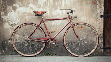 Vintage Bicycle Leaning Against Rustic Wall in Urban Setting