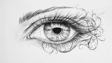 Detailed Pencil Drawing of an Eye with Intricate Lash Design