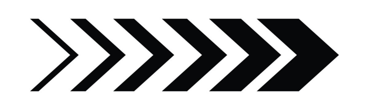 dynamic moving arrow symbol. speed arrow icon. road lines arrow sign. directional arrow sign. black moving arrow. right swipe arrow for animation. vector illustration on transparent background