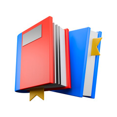 3d rendered illustration of red and blue books with bookmark with no background 