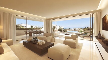 Luxury Beige Villa Interior with Ocean View