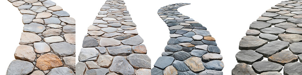Decorative stone pathways paving and mosaic patterns used in outdoor landscape design and architecture Natural stone materials like cobblestone tile