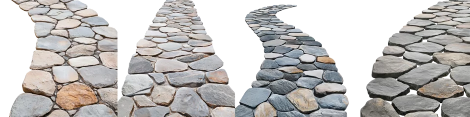 Fotobehang Decorative stone pathways paving and mosaic patterns used in outdoor landscape design and architecture  Natural stone materials like cobblestone tile © T Studio