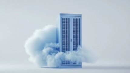 Computer server unit and storage cloud isolated on white background. 3d illustration