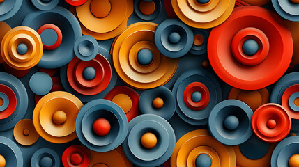 A vibrant abstract design featuring layered circular shapes in warm and cool tones.