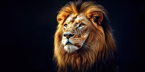 Fototapeta premium Lion with a long mane and a black nose