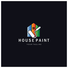 logo icon illustration house paint with a blend of brushes and rollers for house wall paint design, minimalist house, painting, interior, building, property business, wallpaper, vector concept