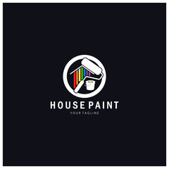 logo icon illustration house paint with a blend of brushes and rollers for house wall paint design, minimalist house, painting, interior, building, property business, wallpaper, vector concept