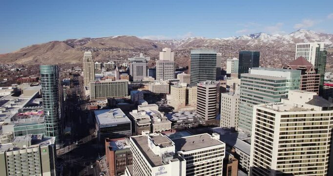 Downtown Salt Lake City on Sunny Winter Day, Aerial