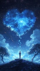 Obraz premium Father Admires Starry Sky With Heart-Shaped Constellation in Serene Night Backdrop. Generative AI