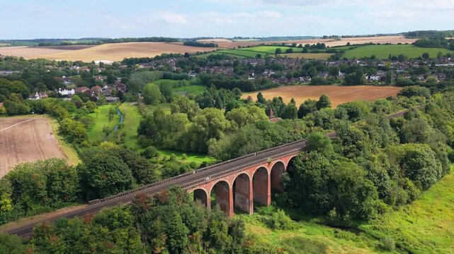 Eynsford Viaduct, historic structure located Kent, England, aerial view