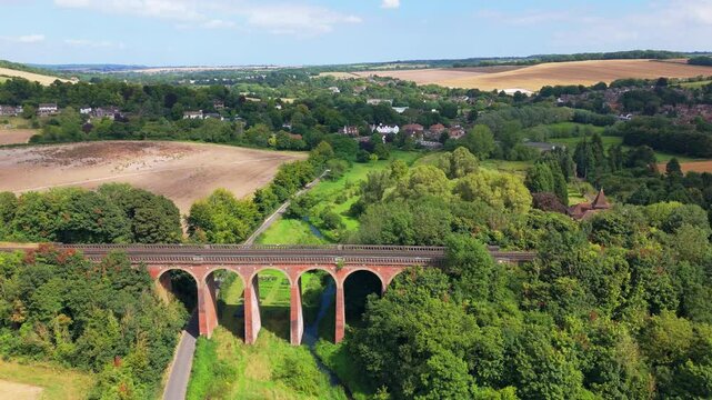 Travel landmarks England, Victorian constructed rural viaduct, aerial