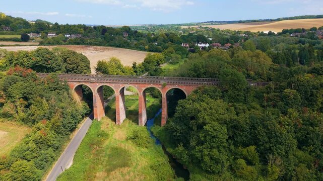 Aerial view, railway track, Victorian construction, viaduct landmark