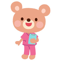 スクラブを着たクマの看護師さん　お医者さん