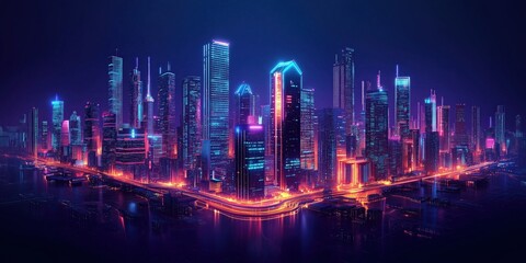 Obraz premium Neon cityscape at night urban landscape futuristic concept vibrant environment aerial view