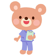 スクラブを着たクマの看護師さん　お医者さん