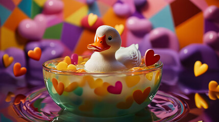 Whimsical duck floating tropical punch vibrant surreal cocktail party drink playful artistic neon fantasy dreamy bar festive pet love baby shower kid book pop fun bowl bar nursery room card wallpaper