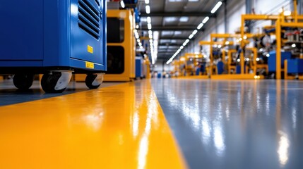 A close-up view of a clean and organized industrial warehouse floor.