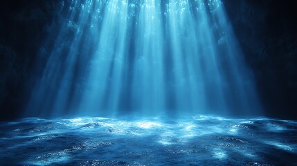 Underwater ocean cave beams light background