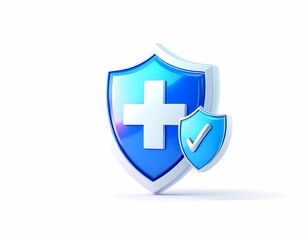Obraz premium Medical health insurance shield with plus sign and secure checkmark icon representation
