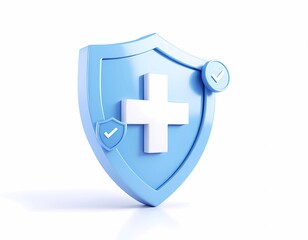 Stylized azure shield with a crisp white cross and verification ticks conveys safeguarding concepts