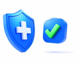 Fototapeta premium Protected Health Validation with Shield and Green Checkmark on White Backdrop