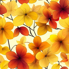 Fototapeta premium A vibrant floral pattern featuring orange, yellow, and red flowers.