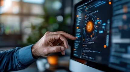 A hand interacts with digital currency data on a modern computer screen.