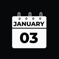 Monthly button  january 3 calendar, tear-off calendar animation for january 3 banner Illustration isolated vector sign symbol
