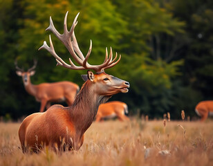 Fototapeta premium Lip Curling Whitetail Deer Buck. A whitetail deer buck doing a lip curl during the rutting season smelling for a female doe.