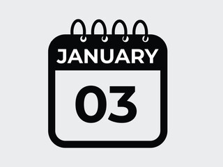 Monthly button  january 3 calendar, tear-off calendar animation for january 3 banner Illustration isolated vector sign symbol
