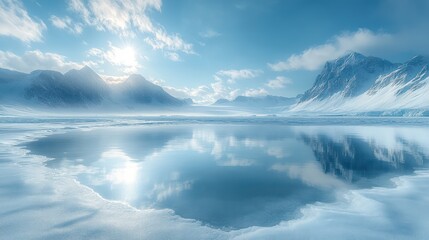 Obraz premium Serene Arctic Landscape: Winter's Embrace in the Frozen North