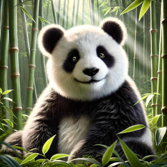 Obraz premium panda smiling in bamboo forest