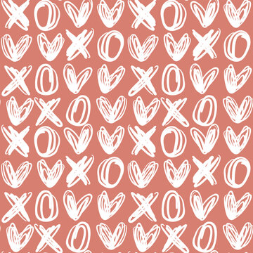 Seamless xo cross zero vector pattern. Hand drawn doodle sketch lettering. Minimalistic ornament 