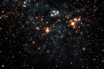 Fototapeta premium Glowing dots connected by thin lines, forming a constellation-like pattern with a sense of cosmic connection and harmony