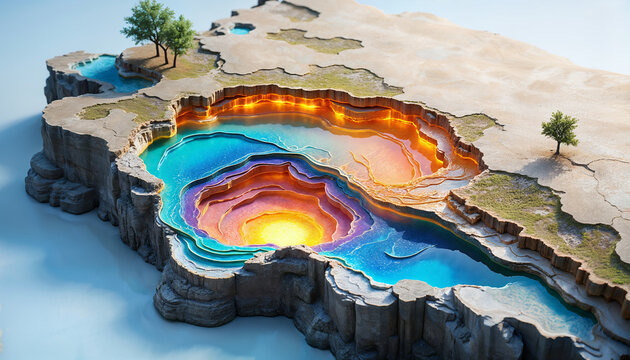 Cutaway diagram of how plate tectonics works, fantasy science background