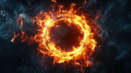 Fiery atom circle magic shiny rotation around the core on a black background 3d illustration