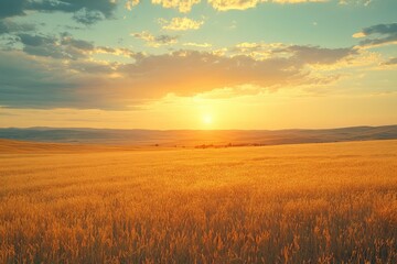 Golden fields under a vast, open sky, creating a serene and expansive rural landscape