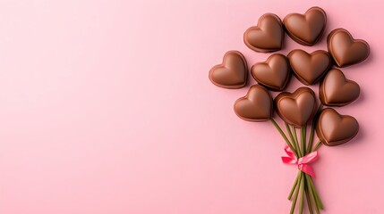Chocolate Heart Pops on Pink Background for Romantic Celebrations