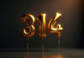 Golden 3.14 Balloon with Elegant Lighting