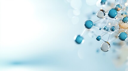 Abstract representation of molecular structures with a blue and white color scheme.