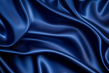 Fototapeta premium Dark blue silk satin background. Beautiful soft wavy folds on smooth shiny fabric.
