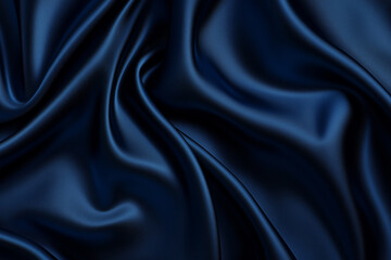 Obraz premium Dark blue silk satin background. Beautiful soft wavy folds on smooth shiny fabric.